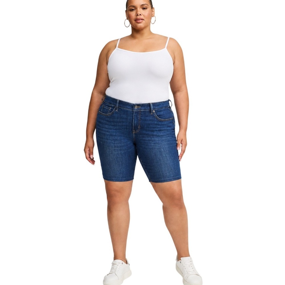 torrid Women's Perfect 10" Bermuda Vintage Stretch Mid Rise Shorts Blue Size 20